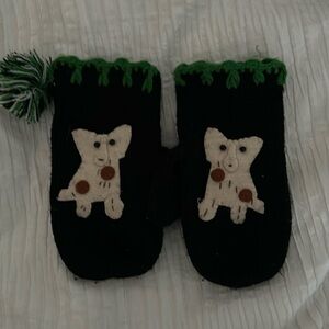 WOOL MITTENS with FUN APPLIQUÉ OF DOG & POM POM